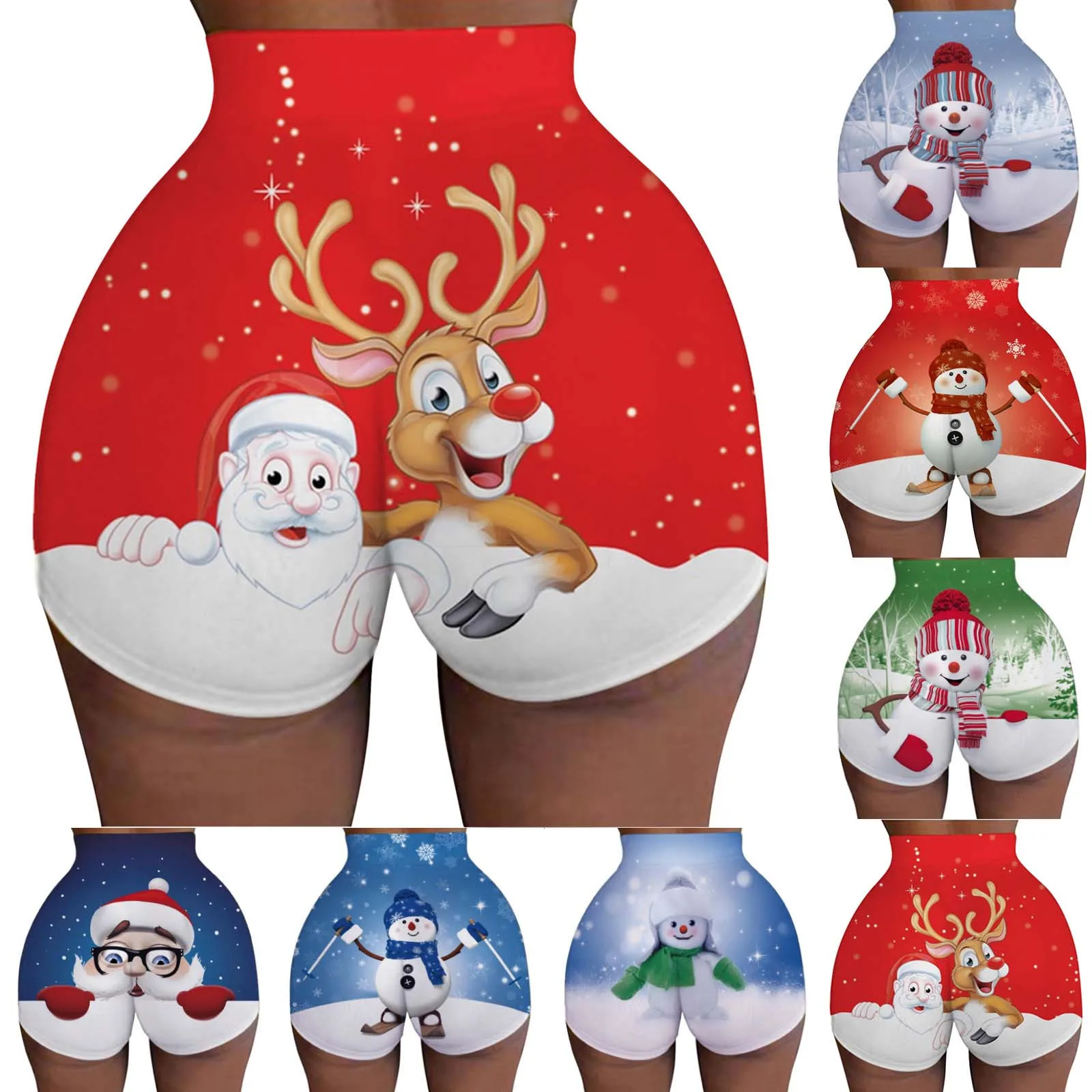 

7 Pattern Women Sport Shorts Funny 3D Christmas Printed Shorts Fit High Waist Gym Sports Wear Leggings Free Ship